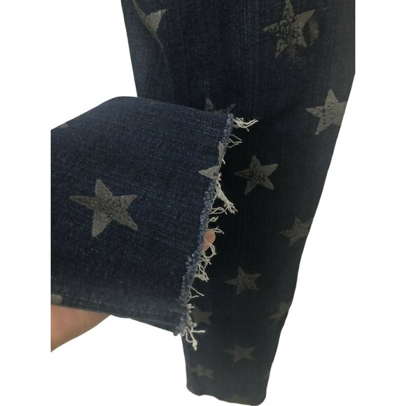 Current Elliott Metallic Star Print Slim Cropped Straight Jeans Size 25 Raw Hem - Picture 5 of 6